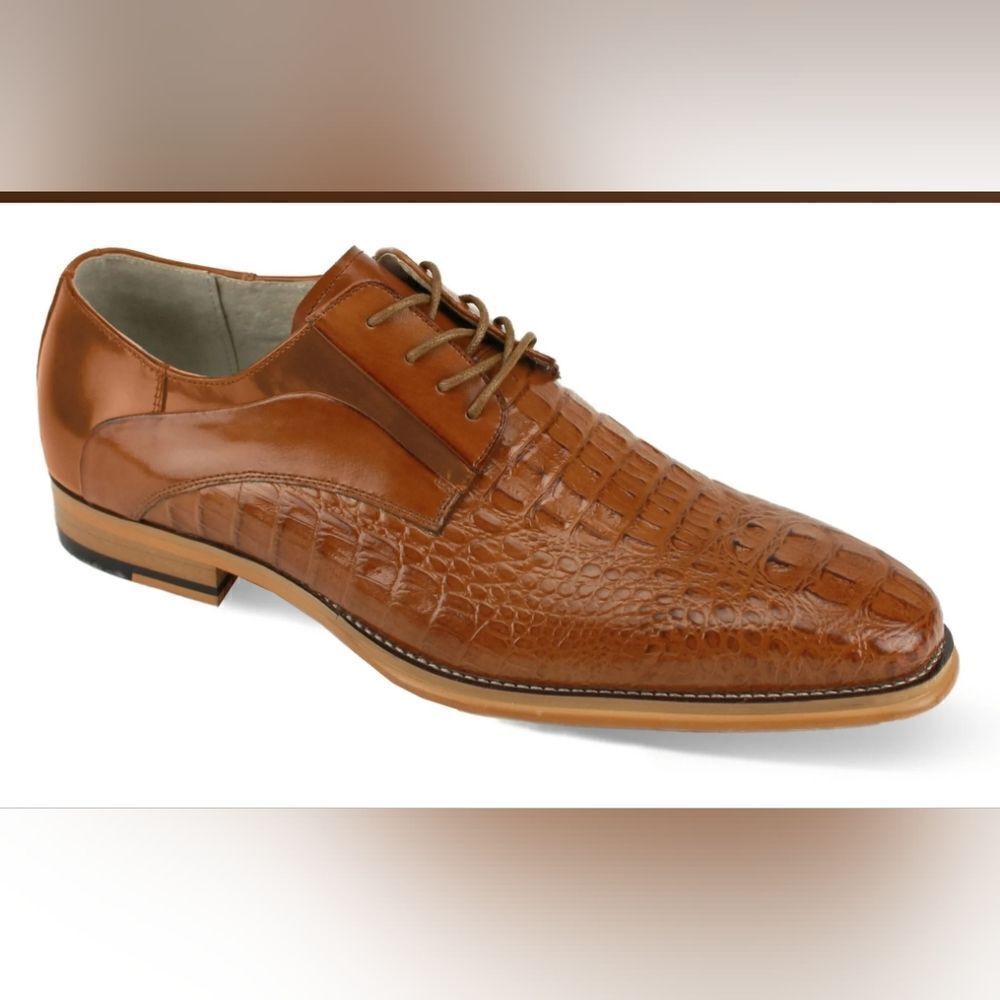 GIOVANNI MEN'S TAN MASON LEATHER LACE UP DRESS SHOE ALLIGATOR STYLE.